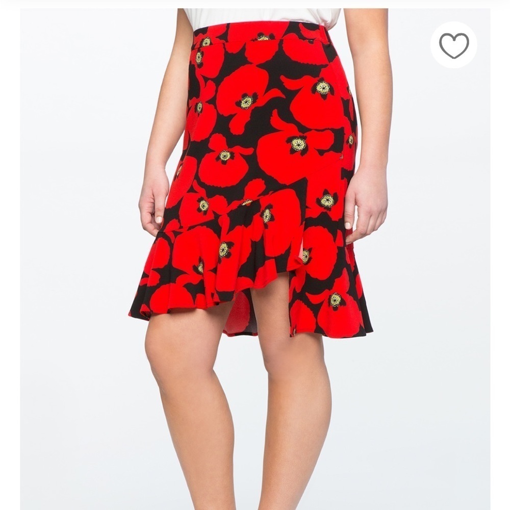 Eloquii Floral Asymmetrical Hem Skirt Red/Black Plus size 22
